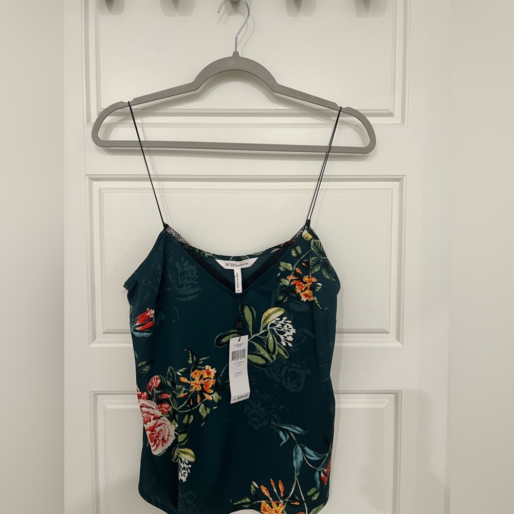 BCBG Lace Trim Floral Print Top